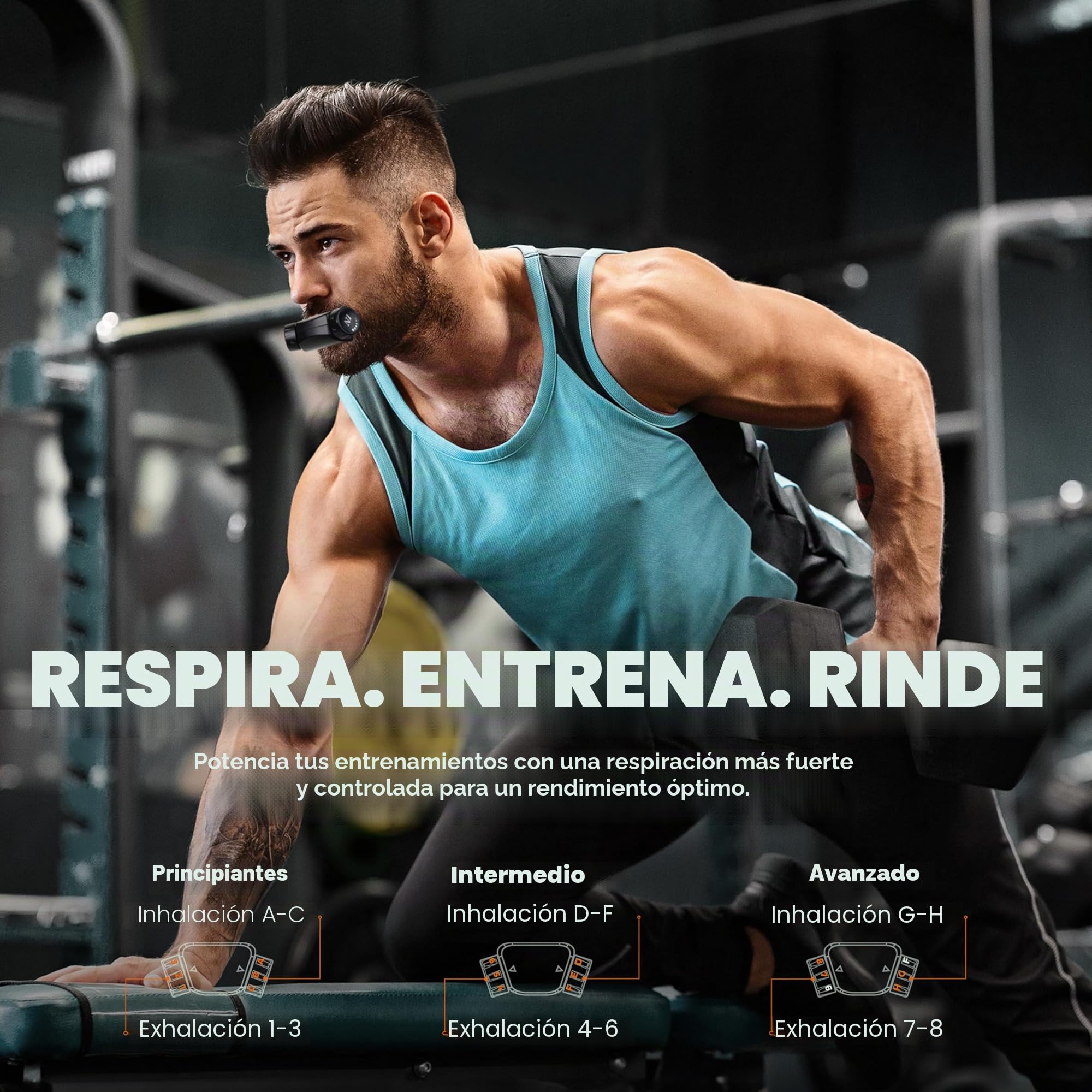Entrenador respiratorio ajustable, dispositivo de ejercicio de respiración de mano con boquillas dobles, ajustes de resistencia independientes para mejorar las técnicas de respiración (negro