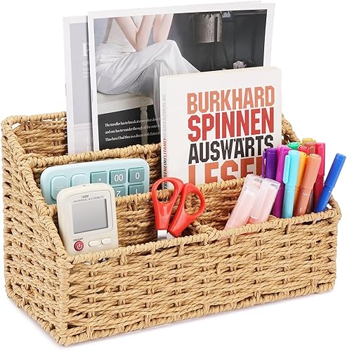 Organizador de correo tejido para encimera de escritorio, organizador de correo de escritorio con compartimentos para archivos de cartas de sobre