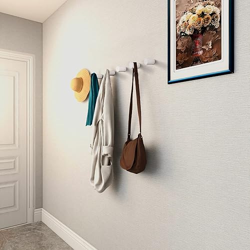 Miniatura 2 de Ganchos de pared de madera, paquete de 6, ganchos decorativos modernos para colgar abrigos, ganchos blancos hechos a mano para sombreros, ganchos de