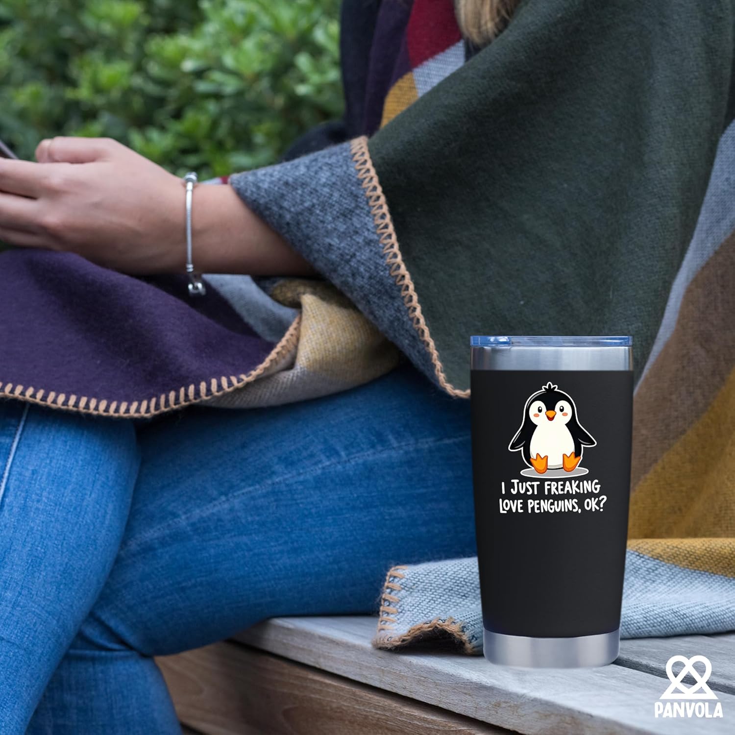 Panvola I Just Freaking Love Penguins Ok? Penguin Lovers Gifts For Women Men Water Animal Lovers Vacuum Insulated Stainless Steel Tumbler with Removable Lid and Straw 20 oz Black - Image 7