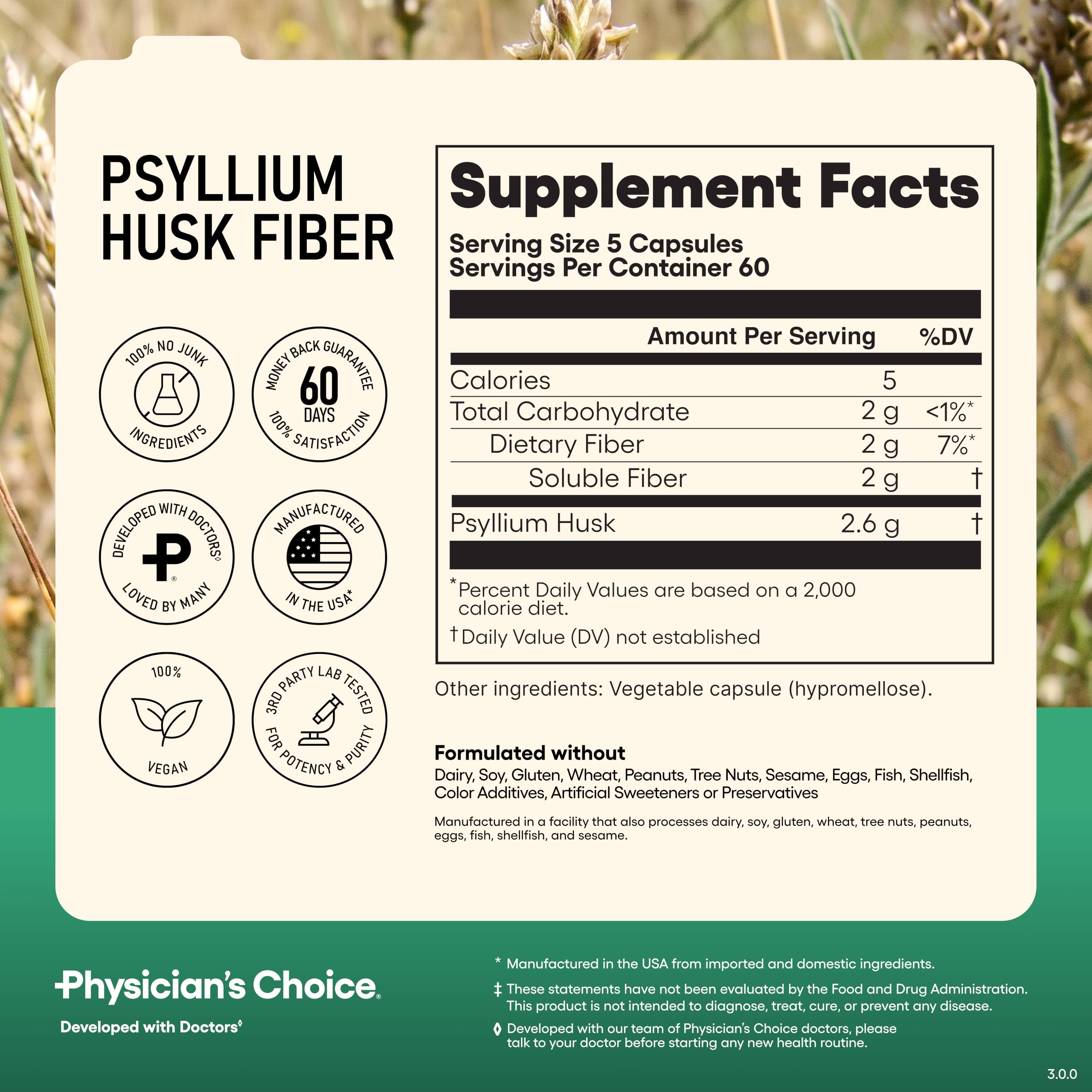 Physician's CHOICE Psyllium Husk Fiber, GLP-1 Friendly, Vegan, 300 Capsules — Amazon image 7