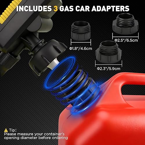 Miniatura 6 de Bomba de transferencia de combustible alimentada por batería, 3.2 GPM sin derrames, bomba de sifón portátil de gasolina con 3 adaptadores, manguera
