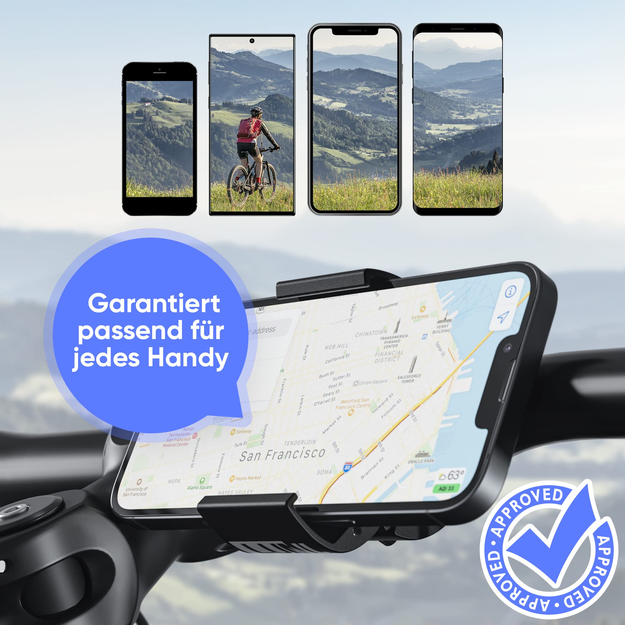 LUNI Houder voor mobiele telefoon, fiets, accessoires, motorfiets, mobiele telefoonhouder, e-bike, smartphonehouder, mobiele telefoon, mountainbikehouder, gadget, scooter, accessoire, racefiets, telefoonhouder