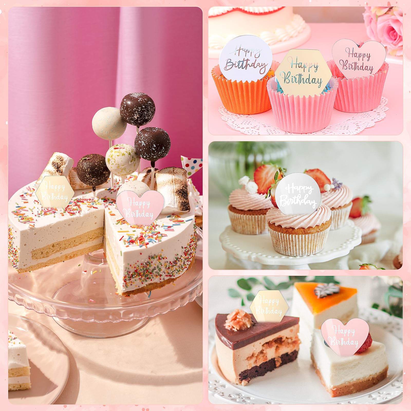 20 Topper Per Cupcake Festa Della Mamma In Acrilico Specchiato - Decorazioni A Cuore Per Torte E Dessert
