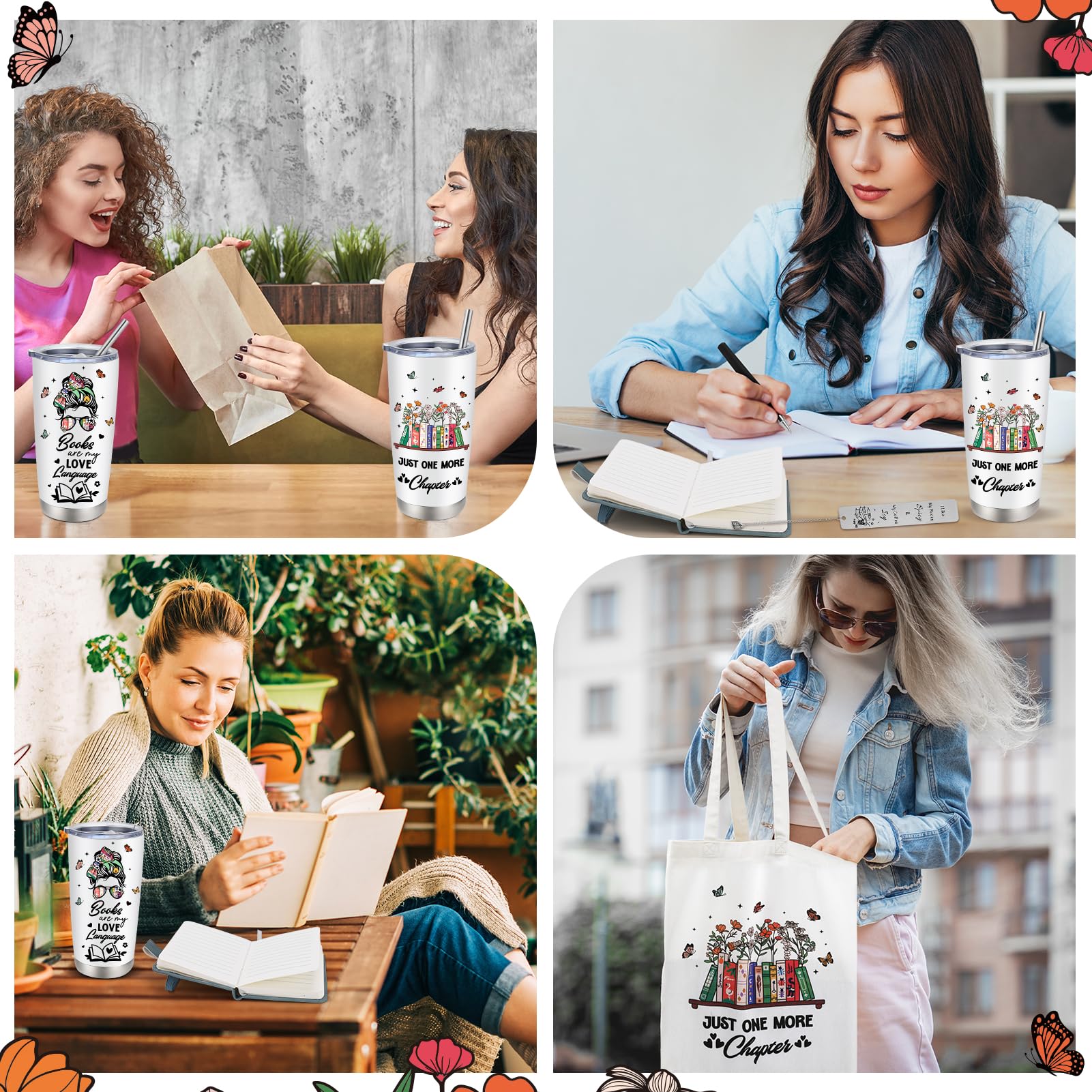 Set Regali per Amanti dei Libri saerryor per Donne, 6 Pezzi Regali per Amanti dei Libri Include Borraccia, Borsa in Tela, Calzini, Penna, Quaderno, Segnalibri per Lettori e Bibliofili