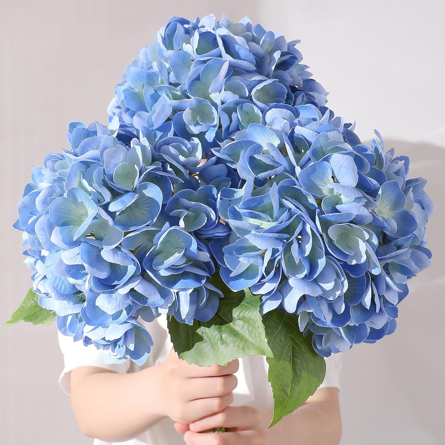 3Pcs Hydrangea Artificial Flowers, 22.44" Real Touch Latex Faux Hydrangea with Long Stems & Leaves for Home Office Decor or Wedding, Party, Centerpieces, Floral Arrangements (Blue) - Image 2