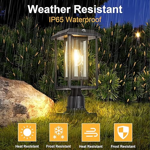 Miniatura 4 de Luces solares para poste de lámpara para exteriores con base de montaje en muelle, cabezal de luz de poste del atardecer al amanecer con