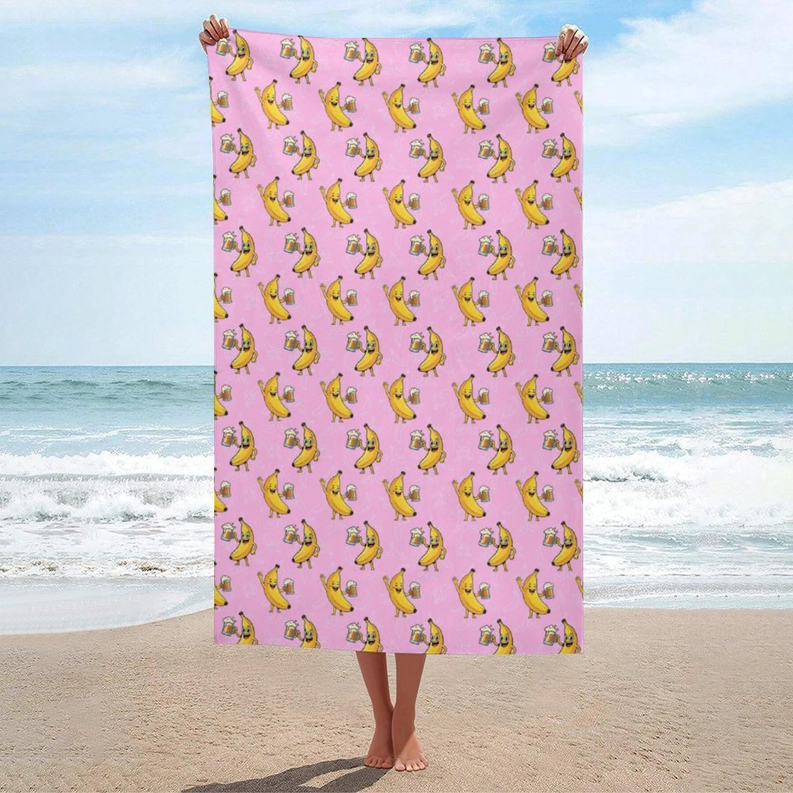 Anceky Bath Towel Quick-Dry Large Funny Banana Beer Beach Towels Soft Absorbent Bath Towel for Travel Swimming Gym 31 X 51 in
