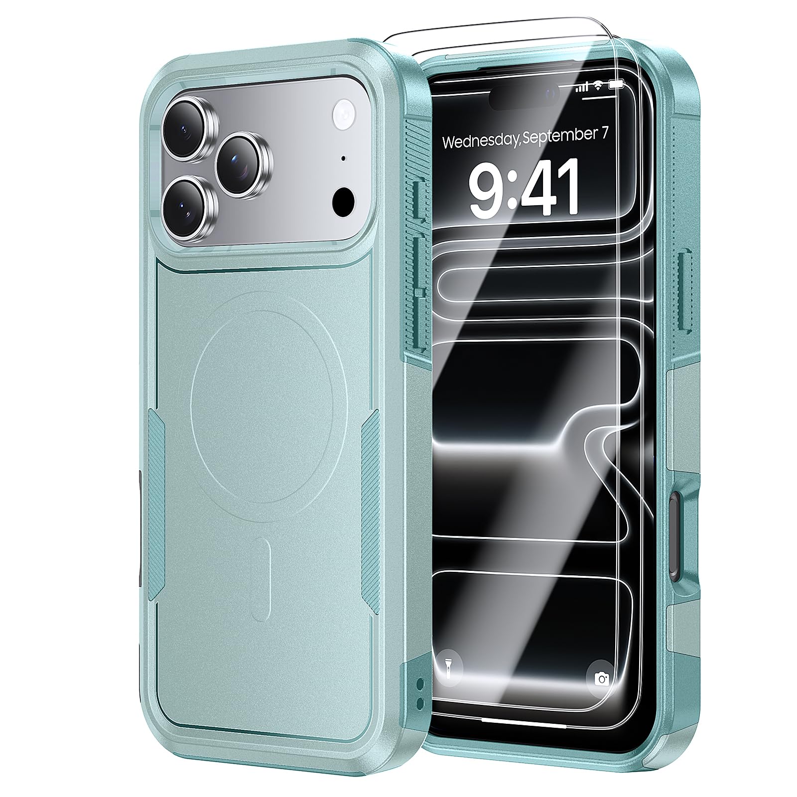 Magnetic Case for iPhone 17 Pro Max 6.9" (2025) with 2X Screen Protector, Compatible with MagSafe,Shockproof Protective Cover, Non-Slip Matte Grip, Military-Grade Drop Defense, Matcha Green iPhone 17 Pro Max(6.9'') Matcha Green