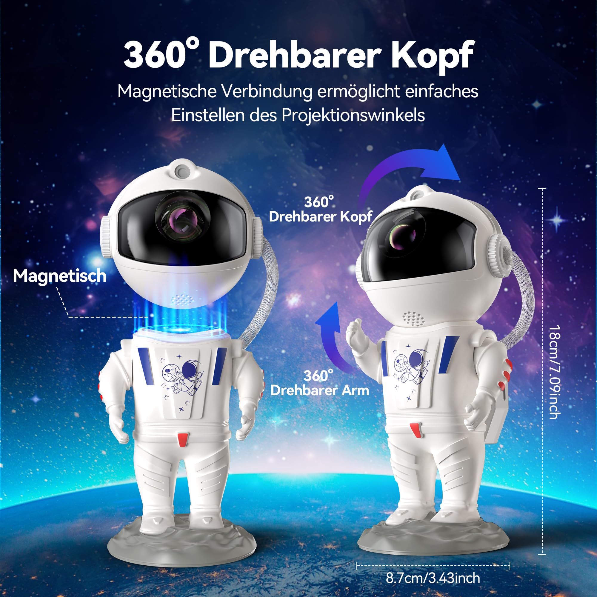 TechRise Astronaut Sternenhimmel Projektor, Astronaut Projektor, LED Weltraum Lichtprojektor Lampe, Nachtlicht Sternenhimmel, Mit Timer & Fernbedienung, Geschenk für Kinder und Erwachsene
