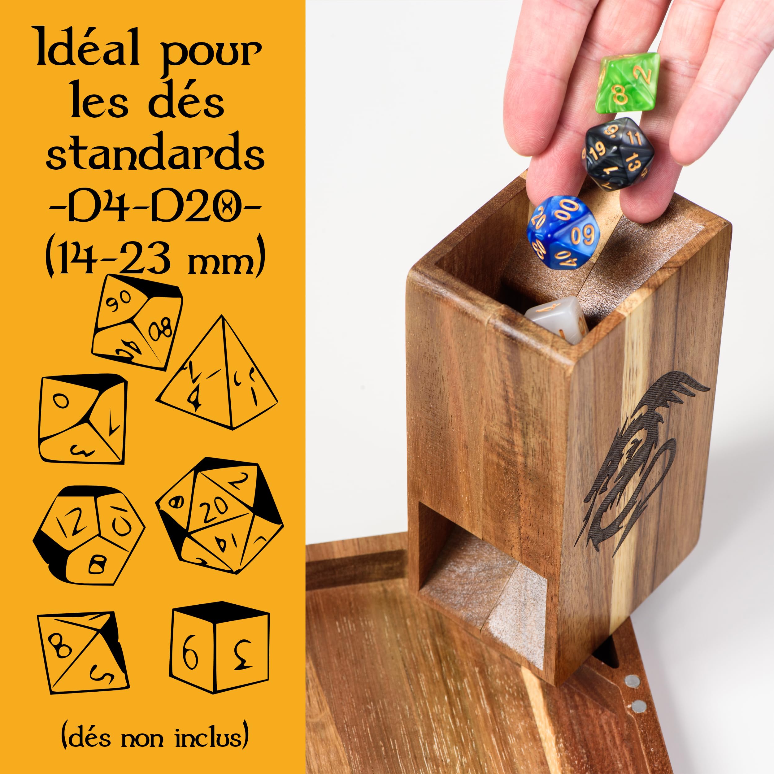 Tapeera Tour de dés magnétique en bois avec plateau – Accessoire Donjons et Dragons – Rouleau de dés portable pour RPG de table – Cadeaux DND