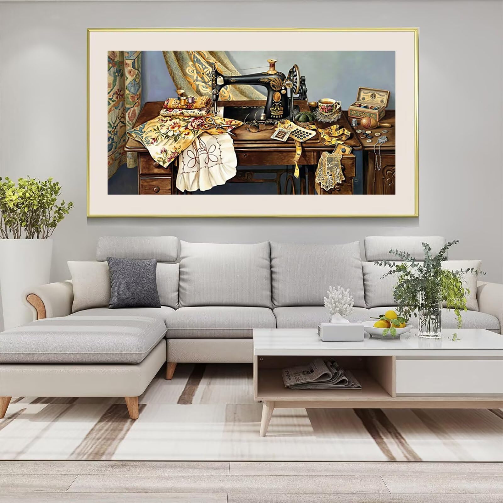Diamond Painting Nähmaschine, Heim Diamond Painting Erwachsene, 5D DIY Vollbohrer Diamanten Paint by Numbers, Kreatives für Erwachsene Mosaik Bastelset für Home Wand Deko, Geschenk, 60x120cm, Cod-740