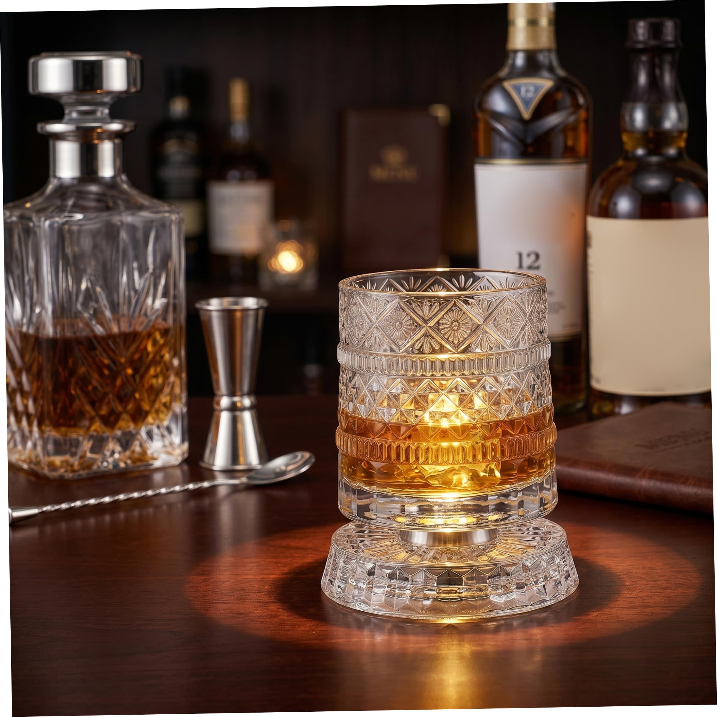 Verres à whisky rotatifs, verre à whisky en cristal de luxe, verre cocktail rotatif texturé en diamant étoilé de 300 ml pour Ktv et bar domicile.