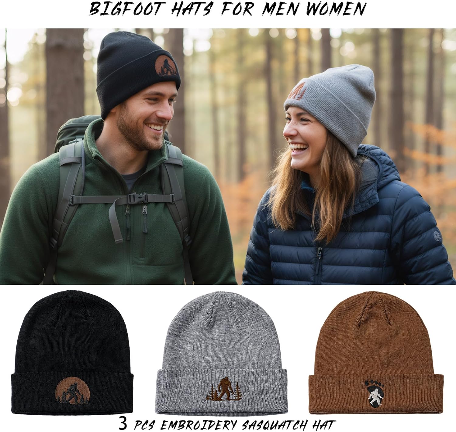 Berlune 3 Pcs Sasquatch Winter Beanie Hat Gifts for Men Winter Knit Cuffed Beanie for Men Women Warm Outdoor - Image 7