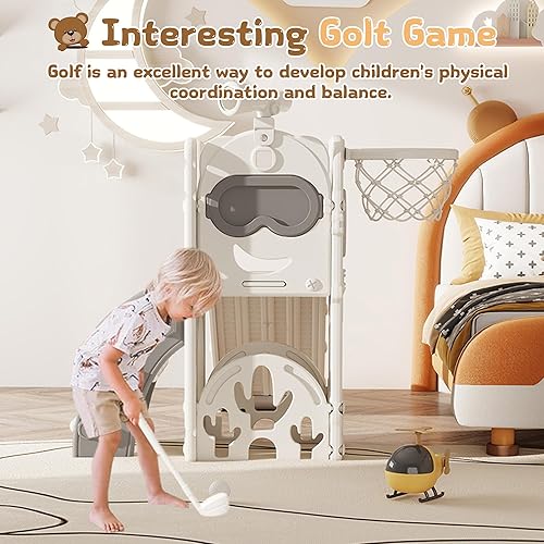 Miniatura 7 de Tobogán 8 en 1, tobogán interior para niños pequeños de 1 a 3 años y juego para interiores y exteriores, con almacenamiento, escalador, telescopio,