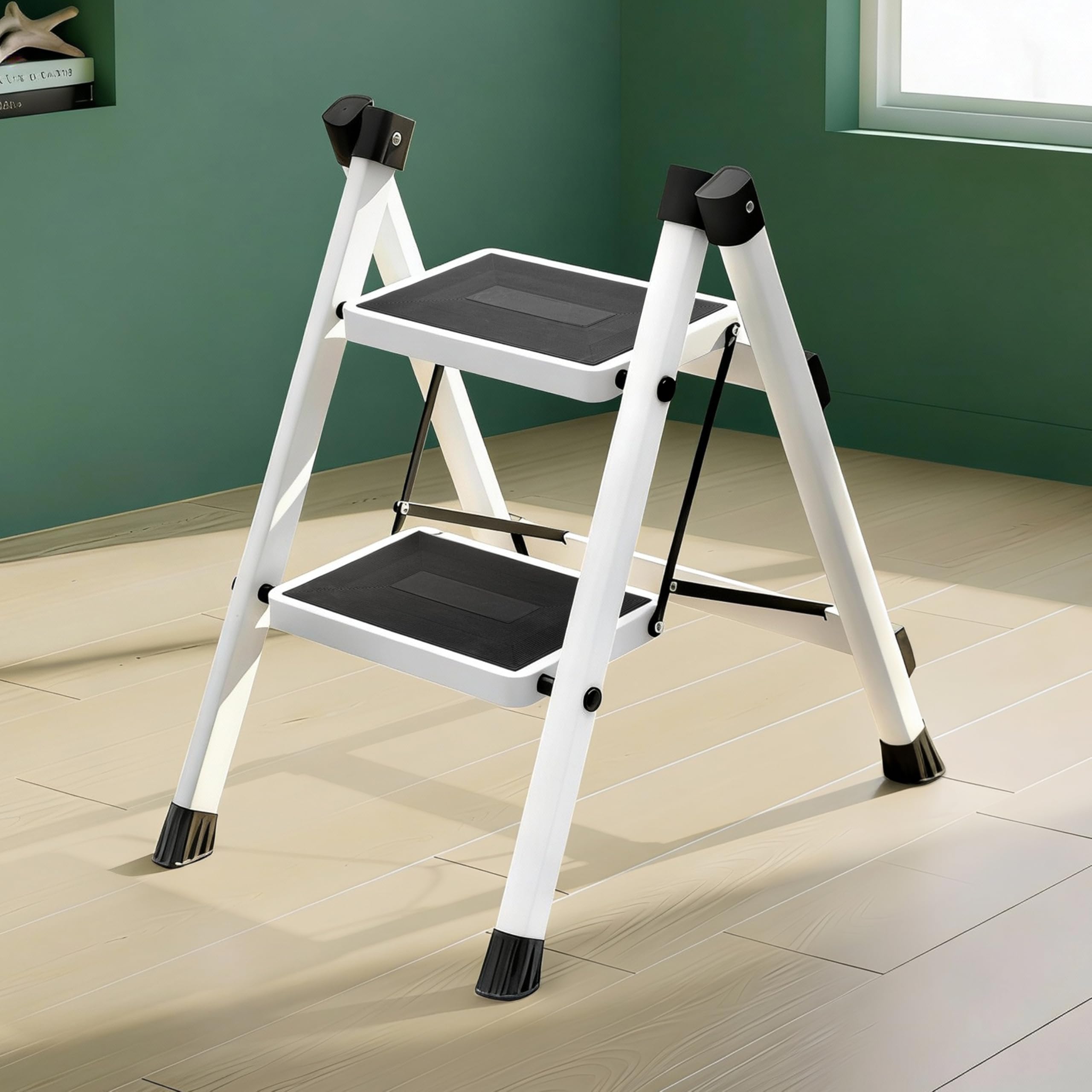 Plantex 2 Step Ladder for Home Use/Wide Anti-Slip Heavy-Duty Step Stool/Lightweight Kitchen Ladder (White & Black)-image-28