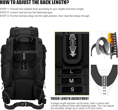 Miniatura 5 de Mardingtop Mochila de marco interno de 70L para caza, camping, senderismo mochila con cubierta de lluvia