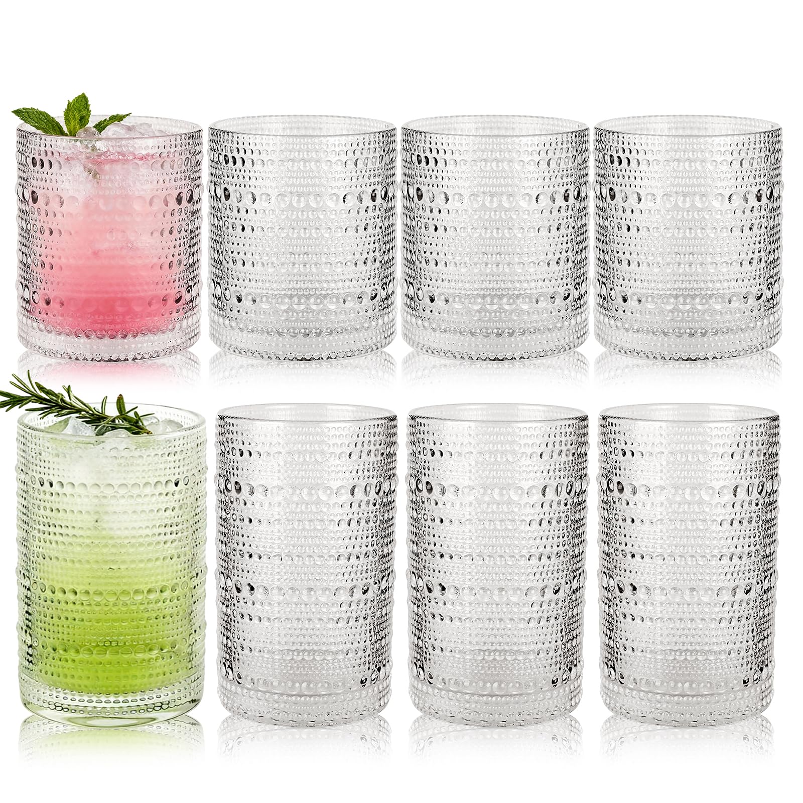 Salpae Hobnail Drinking Glasses Set of 8 10 Oz Kitchen Water Glasses Cup 12 Oz Vintage Cocktail Glasses