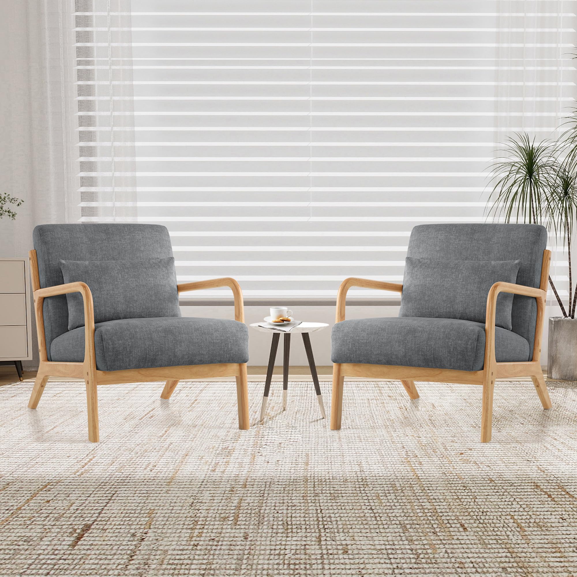XH.Easy Go Modern Accent Chair Set of 2,Comfy Armchair with Pillow Wood Frame,Upholstered Mid-Century Reading Lounge Arm Chair for Living Room Bedroom,Darkgrey — image 1
