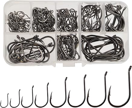 Fishing Hooks High Carbon Steel, Freshwater Saltwater Forged Catfish Hooks Sharp Barbed Carp Hooks, Worm Soft Bait Jig Fishhooks, Large Size Set Size 22 20 18 16 14 12 10 6