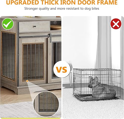 Miniatura 47 de Mueble doble para perros de 75 pulgadas, jaula 3 en 1 para perros grandes, soporte de TV gris duradero con bandejas y divisor, perrera doble