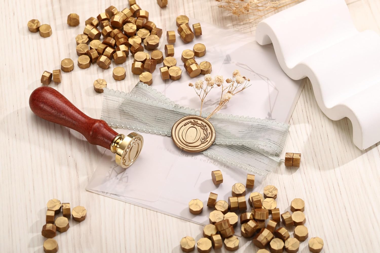 Yoption Vintage Initial Alphabet with Wreath Wax Seal Satmp Kit, Letter O image 4