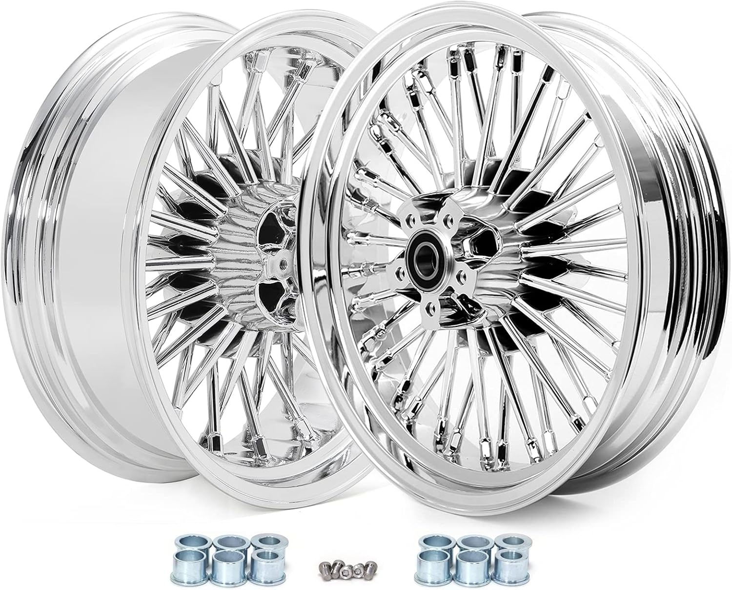 TOFR 16x3.5 16x5.5 Gloss Black Front Rear Rims Wheels Fat Spokes Tubeless For Harley Softail Standard Custom Night Train Springer 2006-2010 / FLSTF Fat Boy 2007-2017 / Deuce 2000-2008 / Slim 18-21