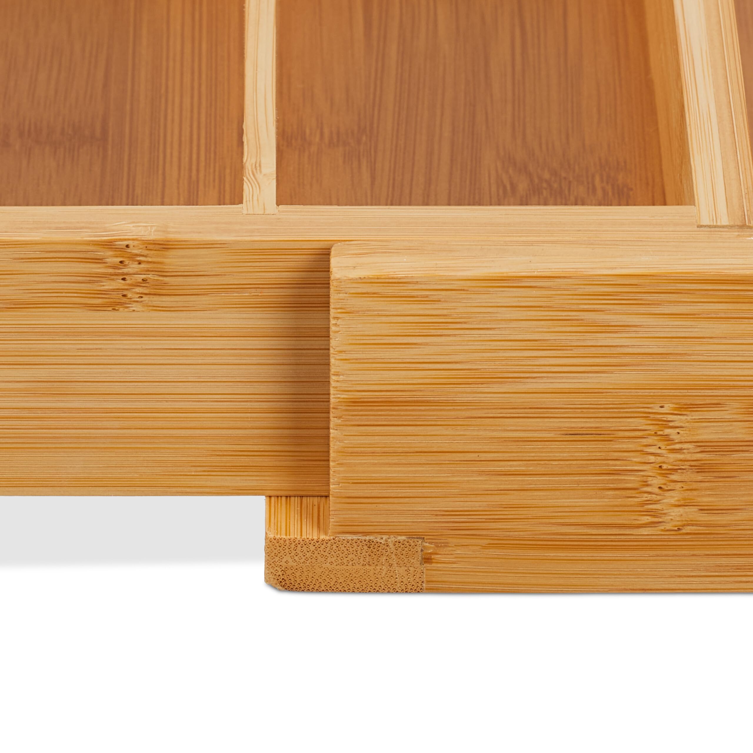 Relaxdays Pojemnik na sztućce, wysuwany, 8-11 przegródek, wys. x szer. x gł.: 5,5 x 32-54 x 42 cm, bambus i MDF, wkład do szuflad, naturalny