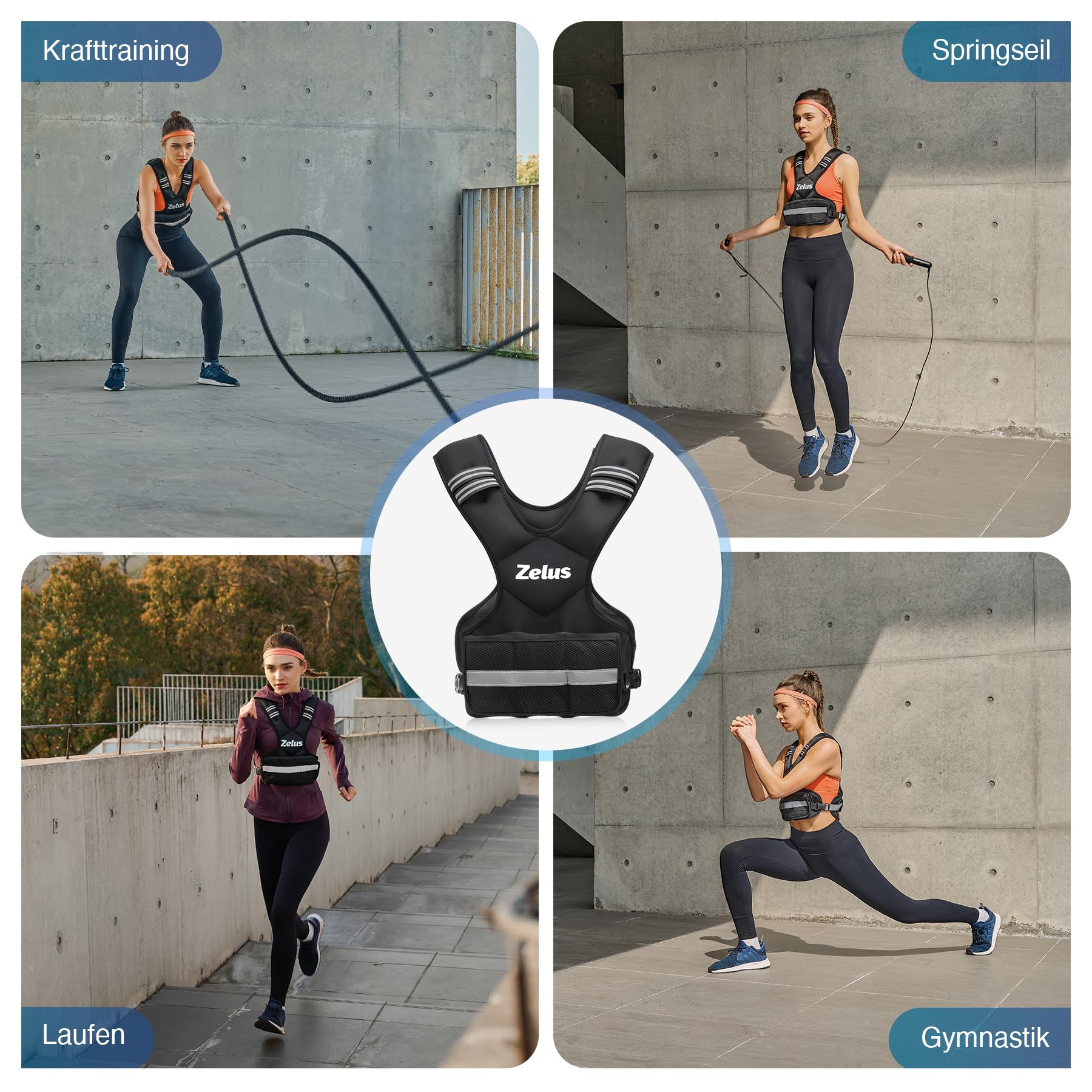 ZELUS Gewichtsweste Verstellbar Trainingweste mit Einstellbaren Gewichten Laufweste für Damen und Herren Fitnessweste Sportweste Krafttrainingsjacke Weight Vest (0,5-20,5KG)