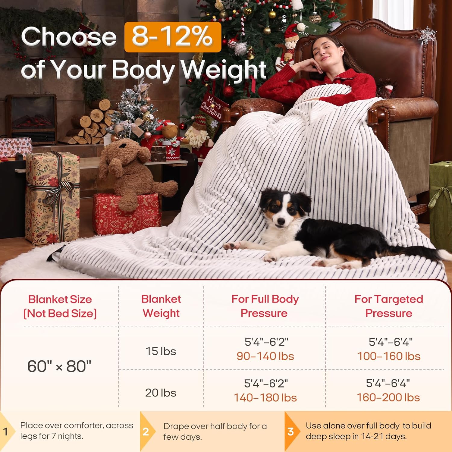 ZonLi 2-in-1 Weighted Heated Blanket for Back Pain, Heated Weighted Blankets (60”x80”,20lbs), 6 Heating Levels 1-10H Auto Off, Soft Ribbed Flannel Washable, Queen Size Chirstmas Gift for Family - Image 7