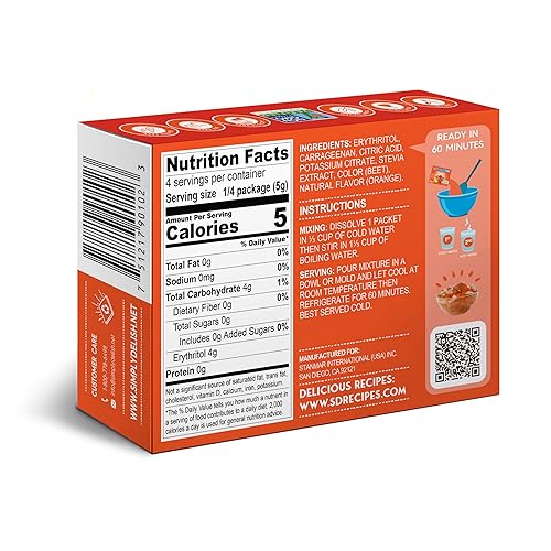 Miniatura 2 de Simply Delish Postre de gelatina de naranja natural a base de plantas, paquete de 6, cero azúcar, 0.00 oz de carbohidratos netos, sin gluten,