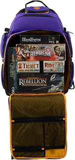 Ultimate Boardgame Backpack - The Smartest Way to Carry Your Games - Expandable Multi-Functional Board Game Bag - Carry-on Compliant (Purple/Gold)