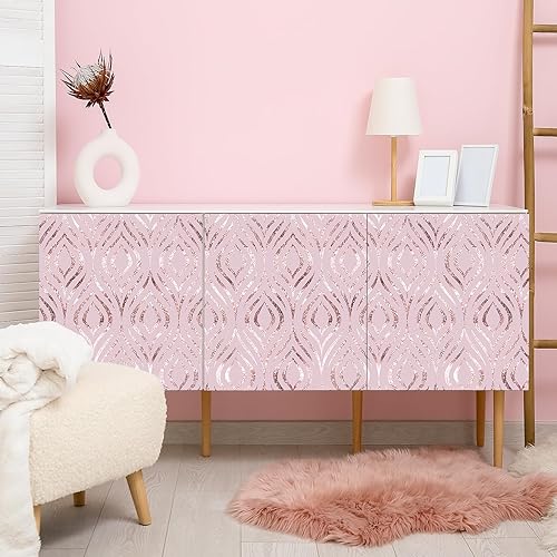 Miniatura 2 de FunStick Papel tapiz de color rosa pastel para despegar y pegar, papel de pared moderno con acento geométrico de diamante para dormitorio,