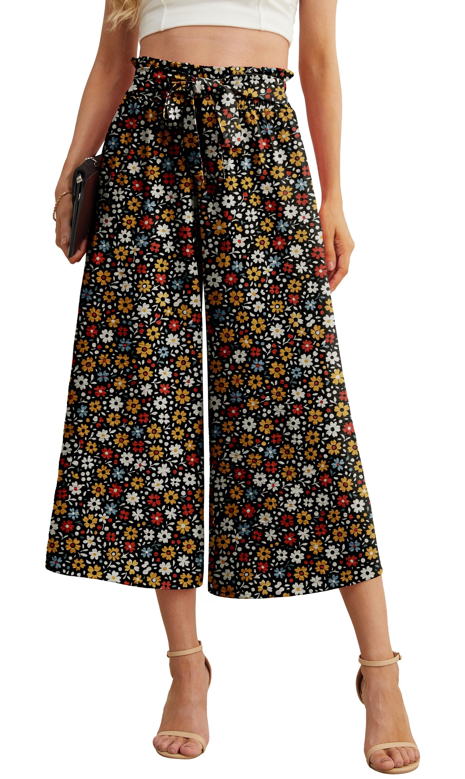 IWOLLENCE Women Flowy Loose Wide Leg Pant Summer Beach Casual Trousers high Waist Adjustable Knot Business Work Casual Pants