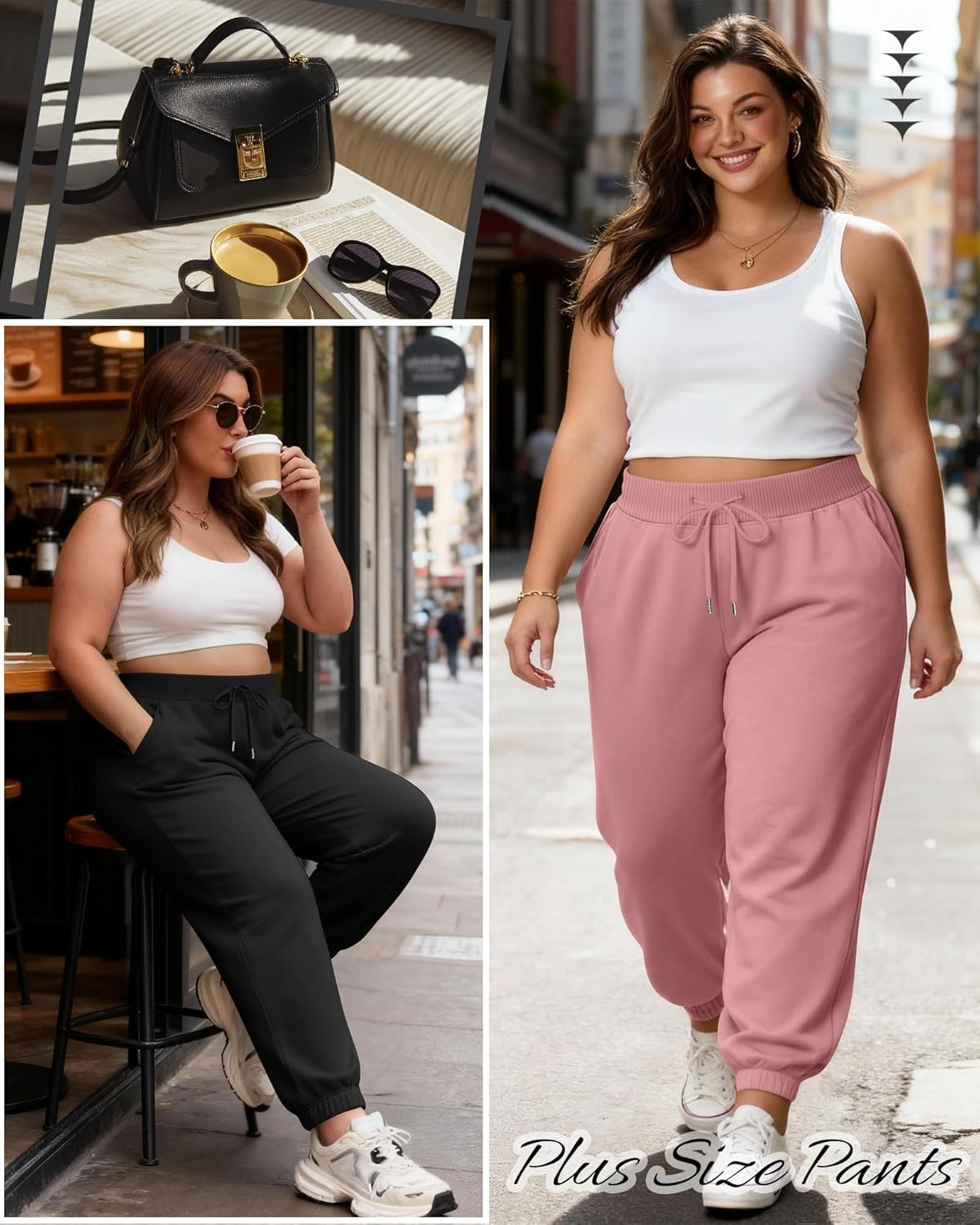 3 Pack Women's Plus Size Sweatpants Joggers Tapered Elastic Waist with Pockets Workout Athletic Lounge Yoga Pants - Image 2