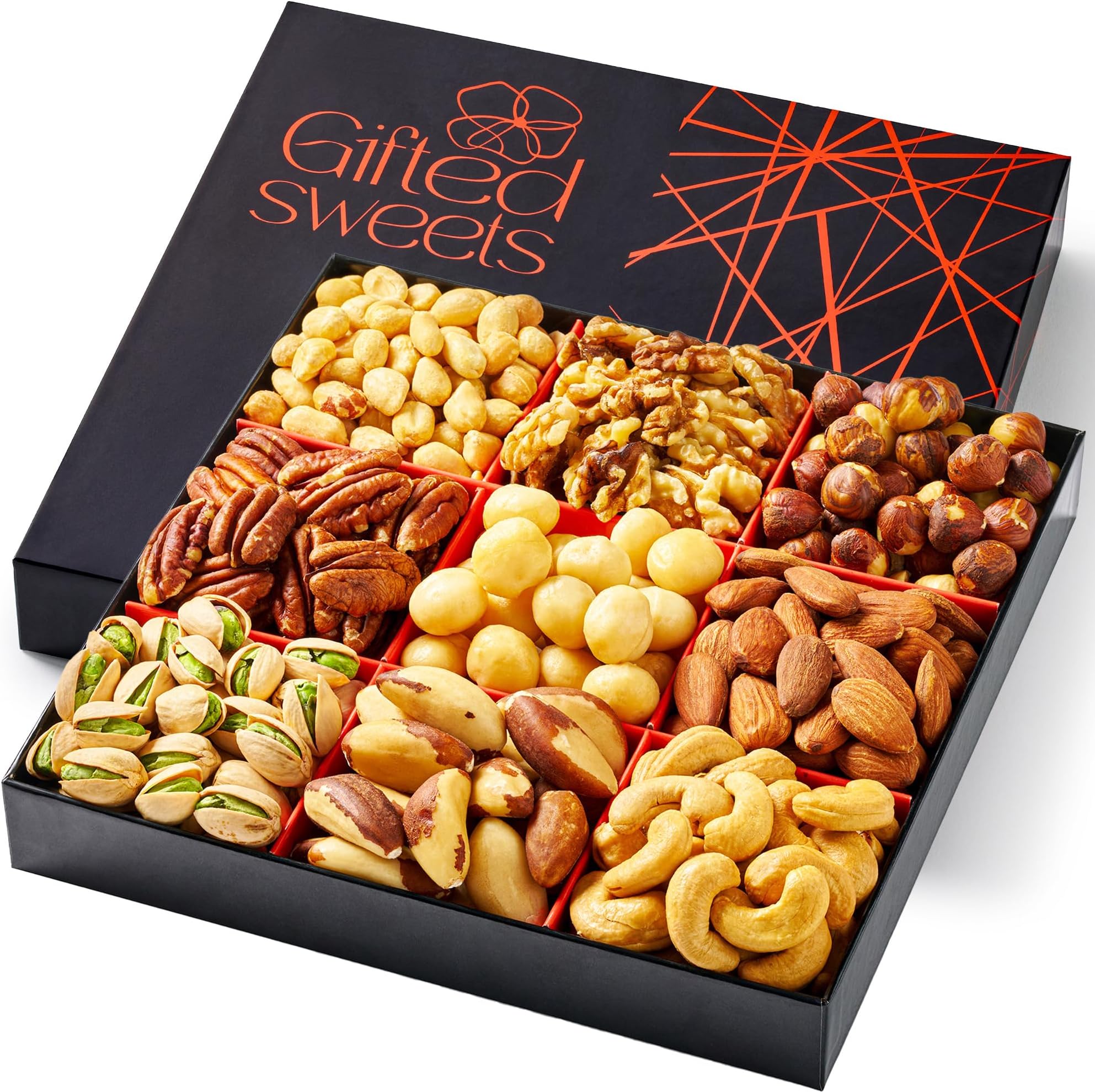 Nuts Gift Box - 9 Variety - Gourmet Nut Gift Basket - Healthy Nut Gift Tray - Holiday Premiun Gourmet Nuts