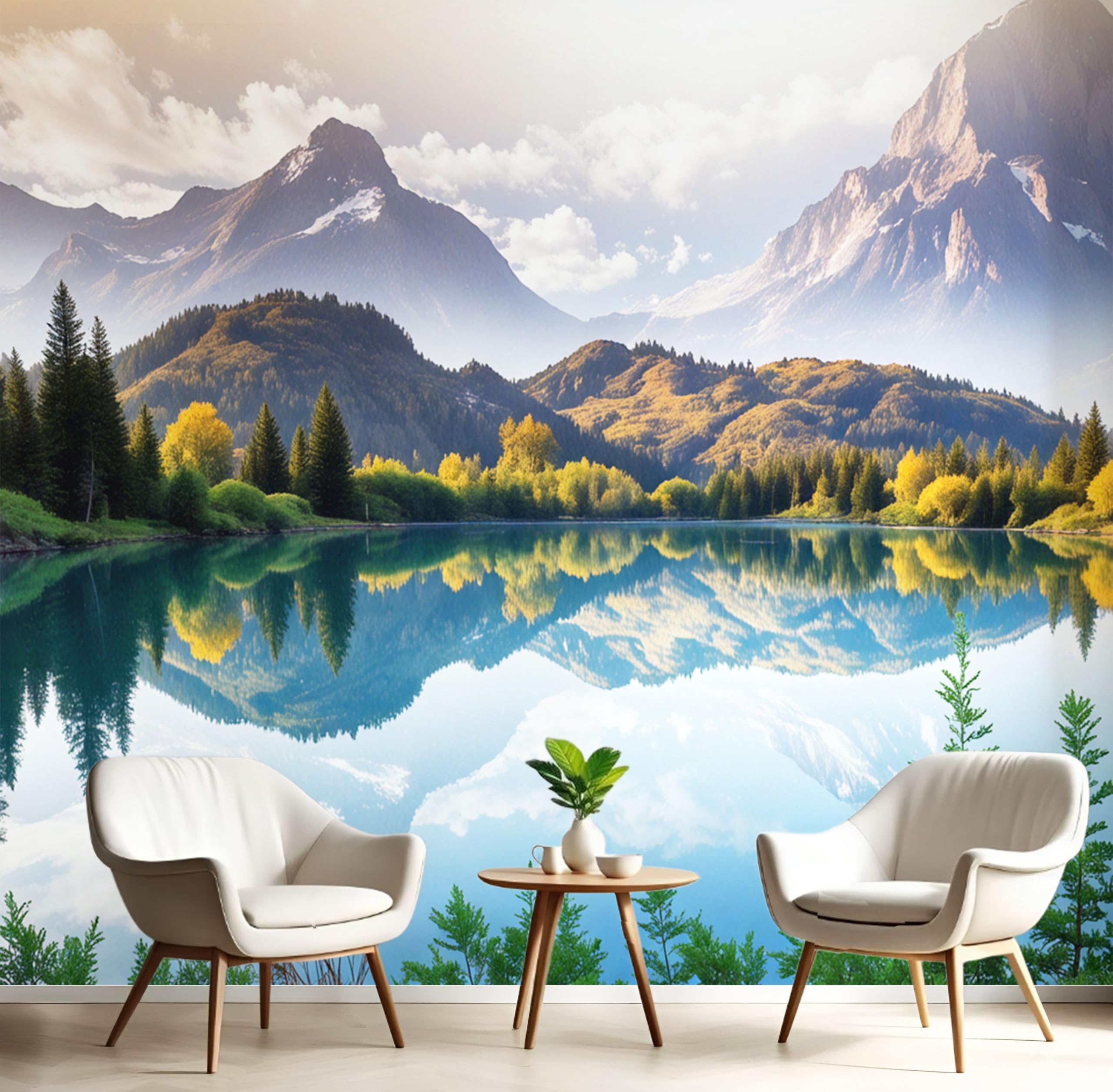 Papier peint 3D panoramique paysage lacustre ciel bleu 350x256cm