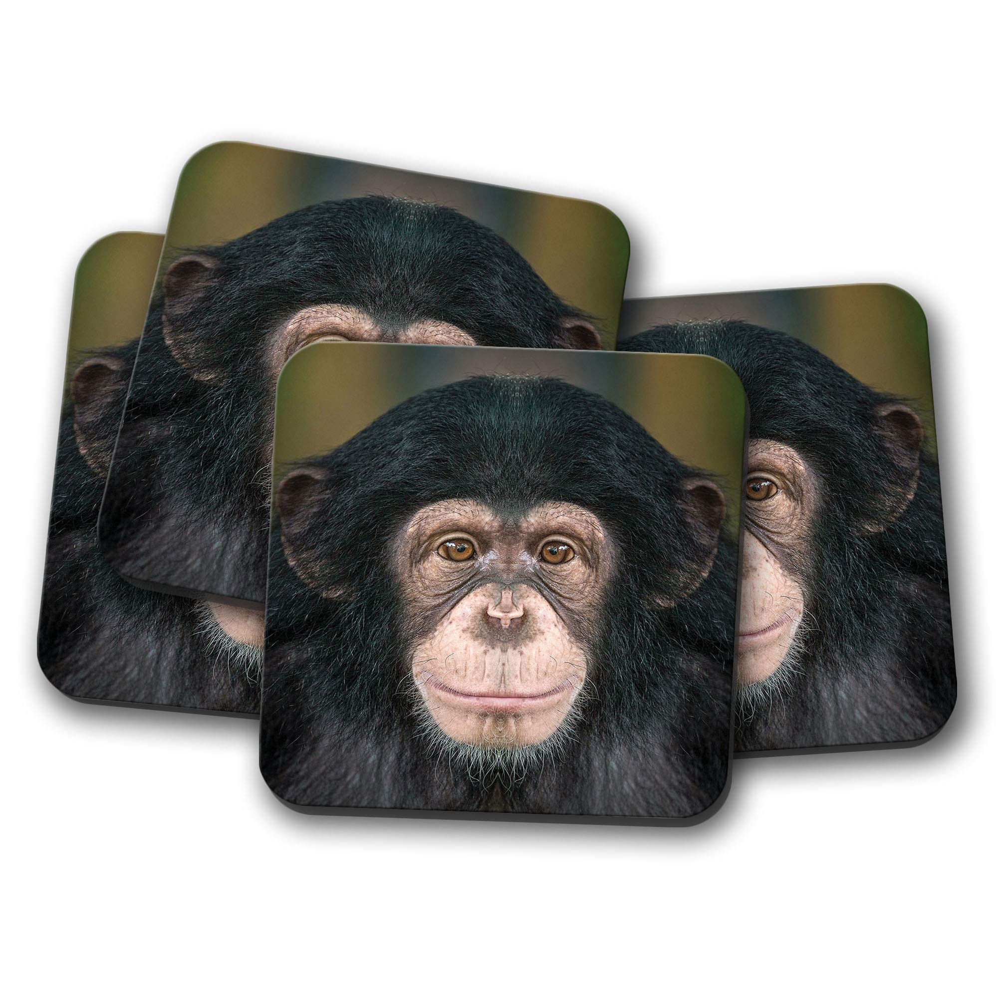 4 Set - Cheeky Chimpanzee Coaster - Ape Monkey Dad Brother Son Boys #14240