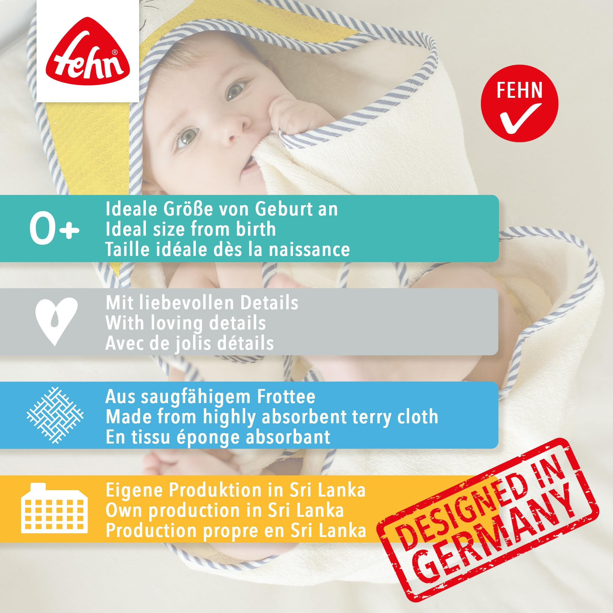 Fehn Gant de Toilette lama - avec Motif d’Animal pour un Bain Joyeux - Absorbant et Doux - pour Bébés et Enfants dès 0 Mois