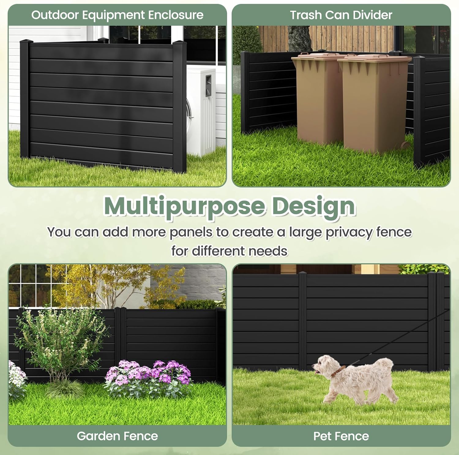 COSTWAY Privacy Fence 2 Panels, 48" L x 36" W Trash Can Hider Outdoor with Stakes, Pool Pump Enclosure, Air Conditioner Fence for Garden Patio Lawn AC Unit, Black