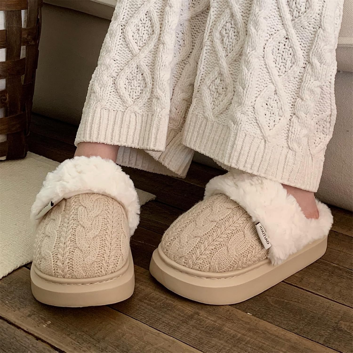 Plush Knit Women's Slippers - Warm Fuzzy Fleece Lining Slippers for Women, Non-Slip Sole Fluffy Memory Foam Slip-On Scuff House Slides Shoes for Indoor & Outdoor, Odor Resistant Bedroom - Image 2