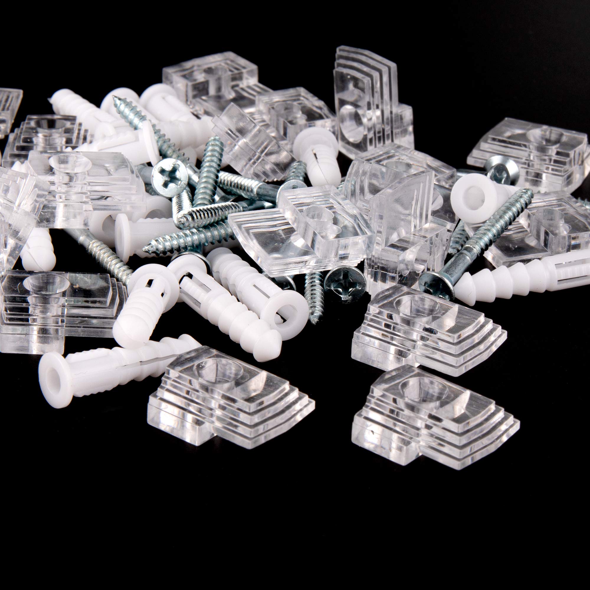 Joyangy Spiegelhalter-Clip-Set – 20-teilig, Transparent, Für Rahmenlose Spiegel 3-4 Mm Dick, Inkl. Schrauben & Dübeln