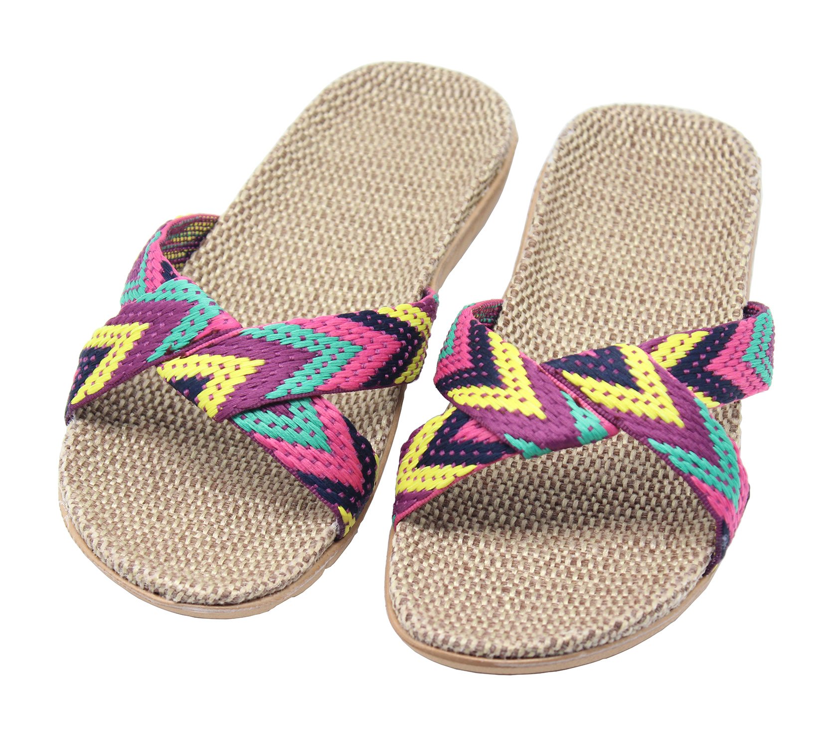 FRALOSHAWomen's Summer Slippers Flax Cross House Shoes Indoor Breathable Outdoor Sandals
