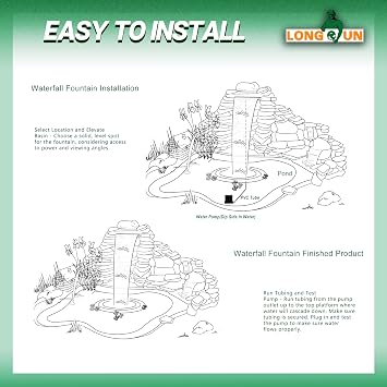 LONGRUN 60 cm Pond Waterfall Set 304 Stainless Steel Pool Waterfall Fountain with RGB LED and Remote Control Width 15 cm