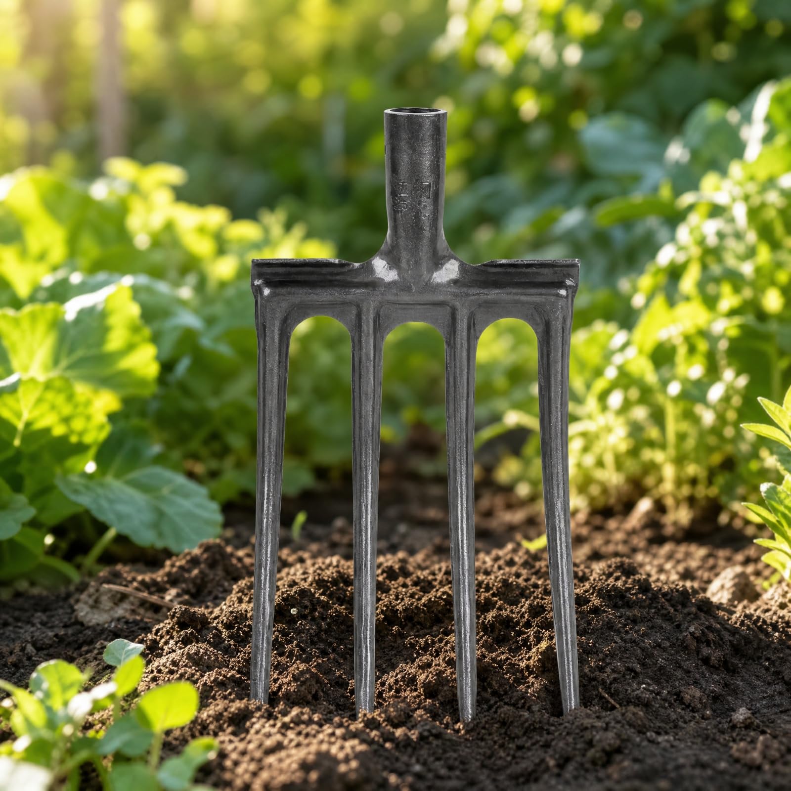 Forcone con Testa in Acciaio Al Manganese Forgiato Forcone Agric Manuale Ergonomico Giardino per Orto, Forcella Acciaio 5 Denti