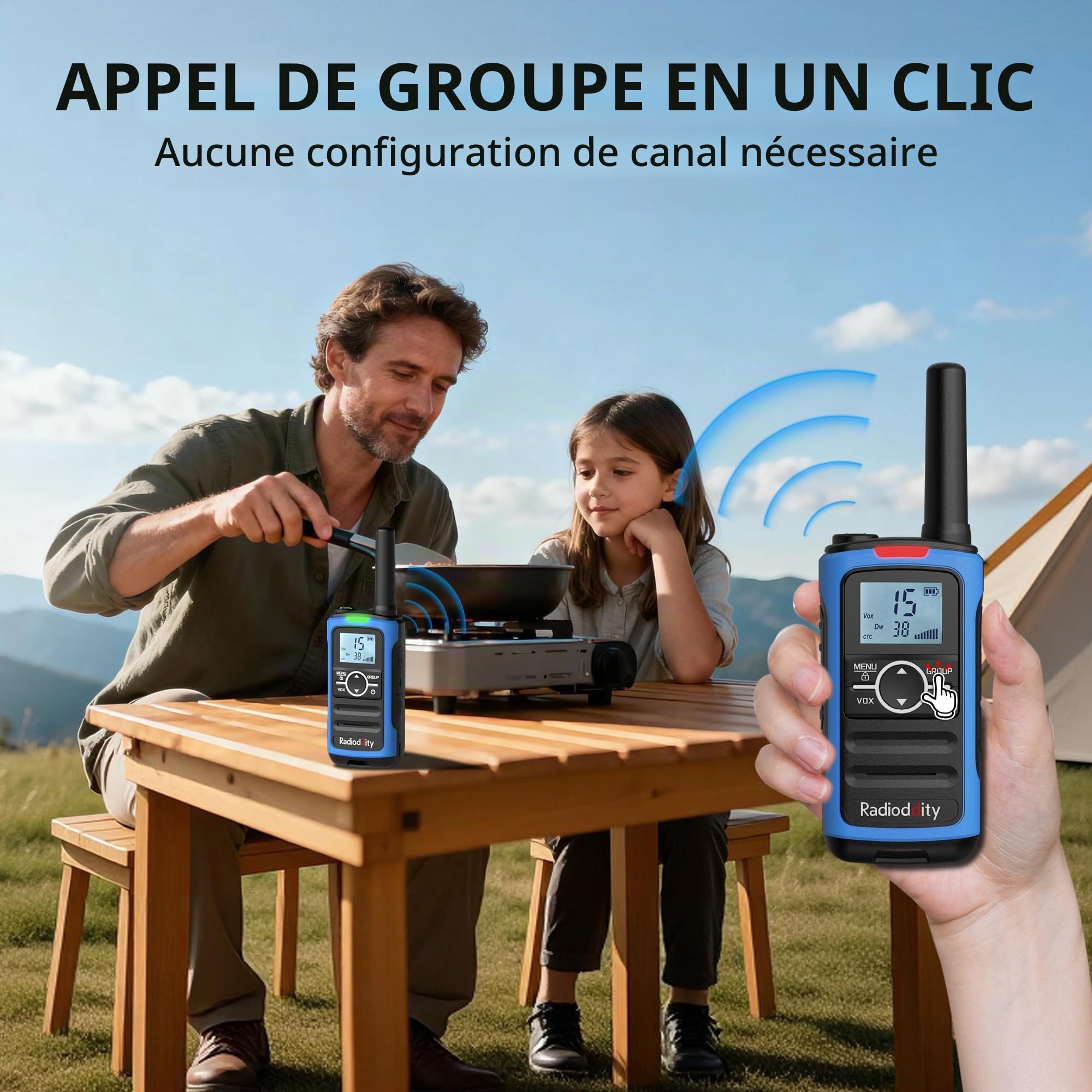 Radioddity PR-T8 Talkie walkie pour Enfants, Radio bidirectionnelle PMR446 Rechargeable Longue portée avec Appel de Groupe VOX Lampe Torche Batterie 2000 mAh, pour randonnées et Camps d'été, Lot de 3