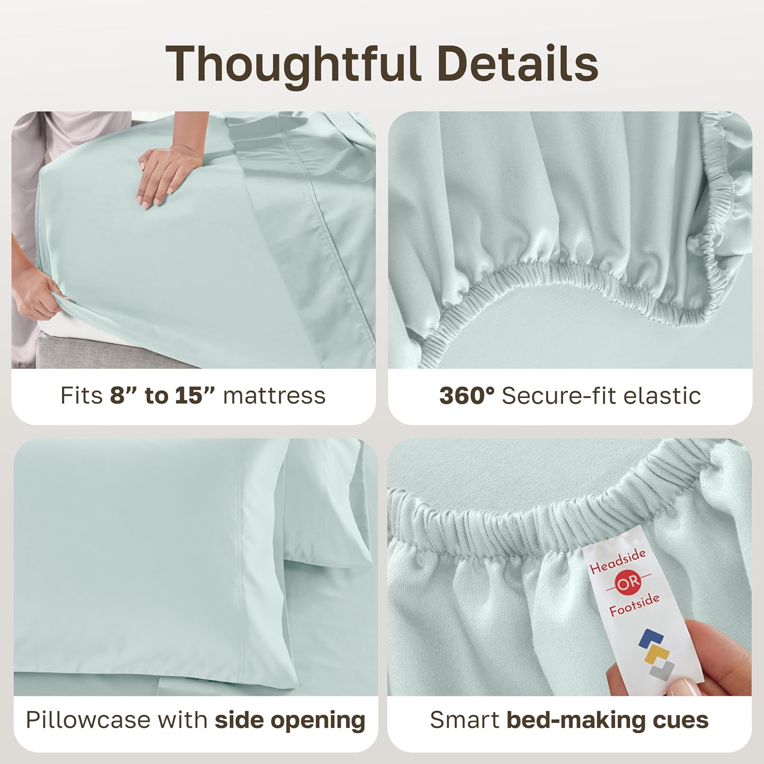  600 Thread Count Twin Size Sheet Set, 3 Pcs, Seafoam | 100% Cotton Sateen Backed by Good Housekeeping Seal, Soft & Smooth, All-Around Elastic, Durable, Easy Care thumbnail