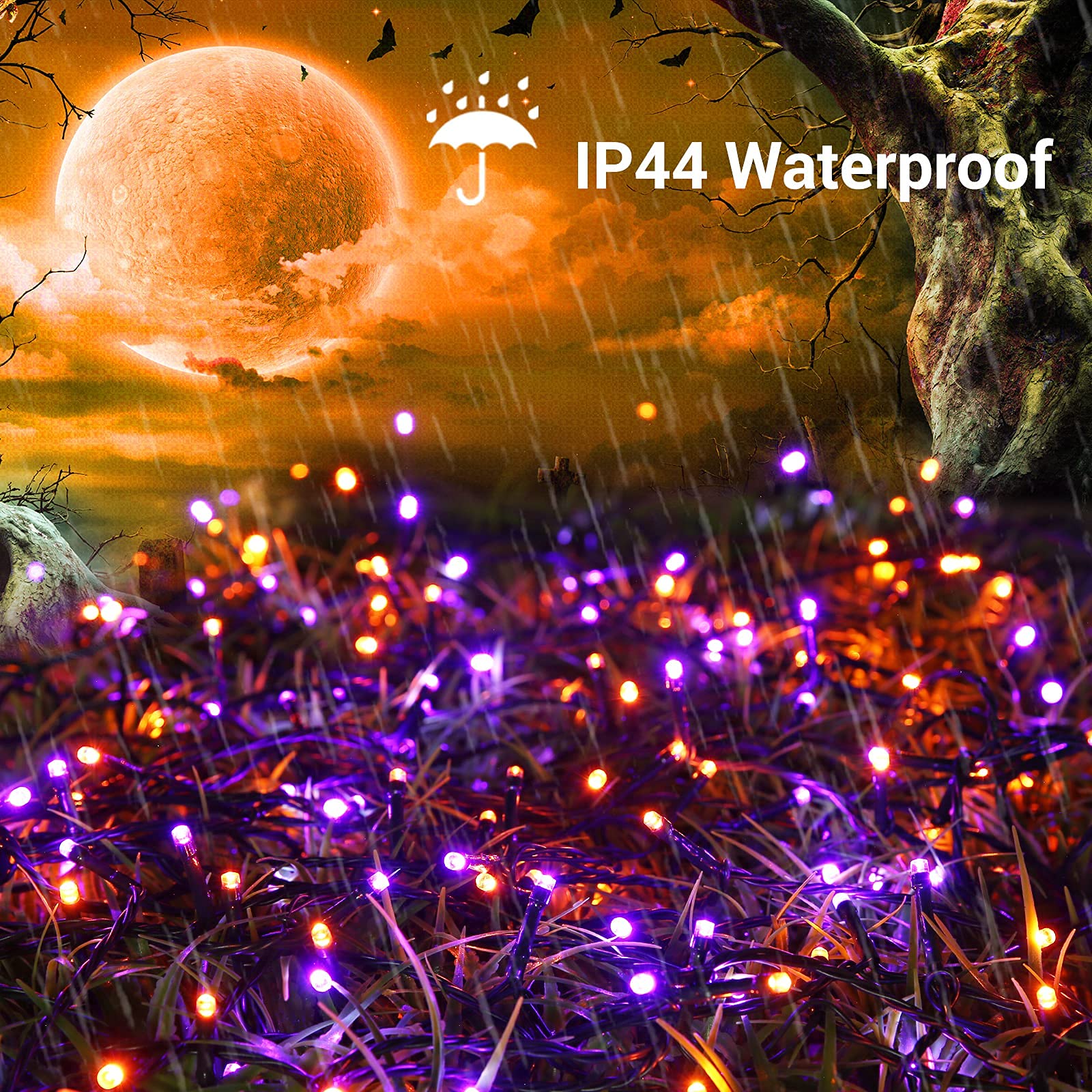 Flacchi Halloween Lights 100 Ft 300 LED String Lights 8 Modes Timer Function Low Voltage Indoor & Outdoor Mini Lights for Holiday Decor, Halloween Decorations Orange Purple