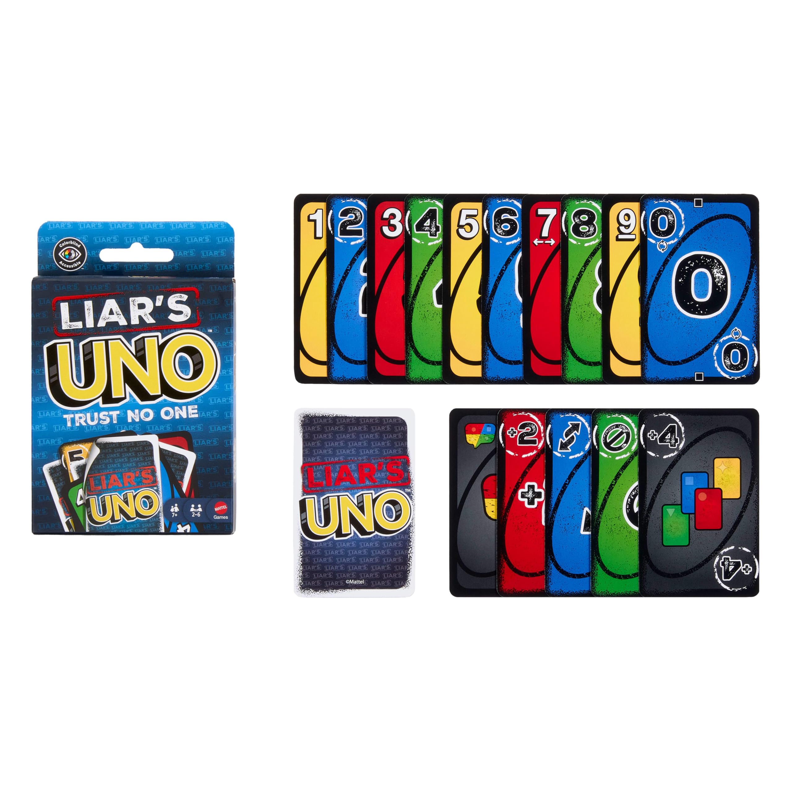 Mattel Games - Liar's UNO, nuova versione con bluff e trucchetti dell'iconico gioco, inganna gli altri giocatori e fai dubitare i tuo avversari per vincere, 7+ anni, JLH43
