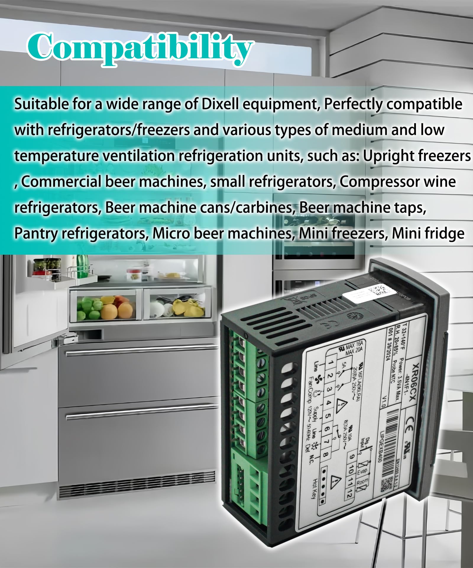 for Dixell XR06CX-4N1F1 Temperature Controller Fit 120V 50-60hz Commercial Refrigerators/Freezer,Digital Thermostat Controller with Temperature Sensor.